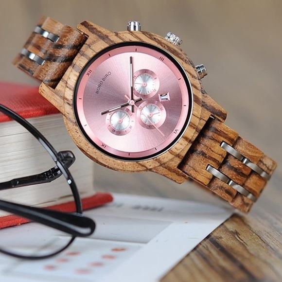 WOMANS PINK WOODEN FASHION WORK WATCH NEW - Picture 9 of 10
